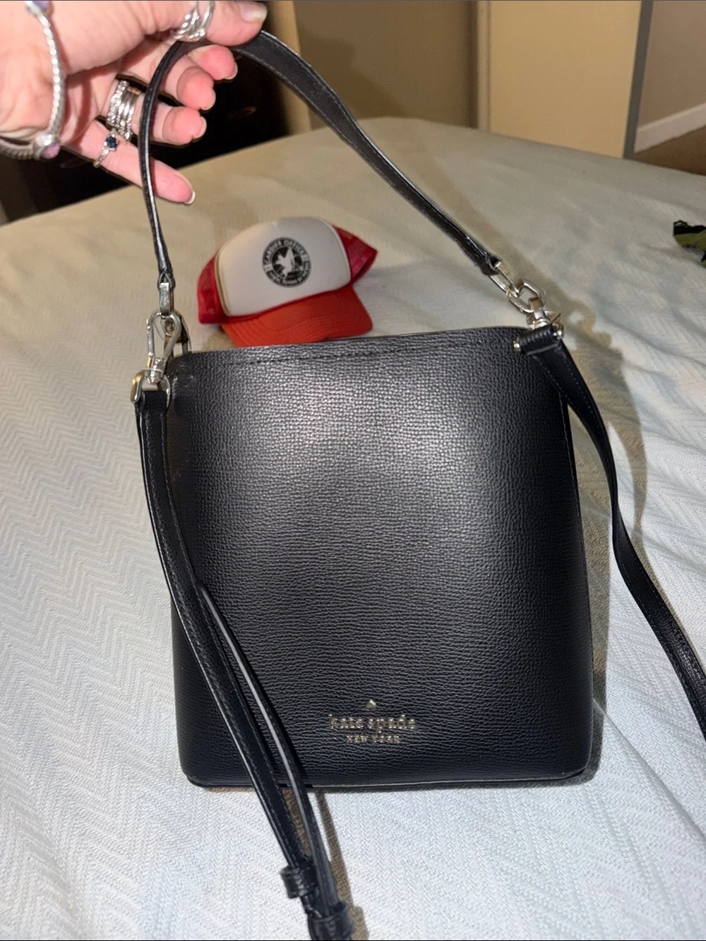 kate spade Black Pebbled Leather Crossbody with Gold Logo